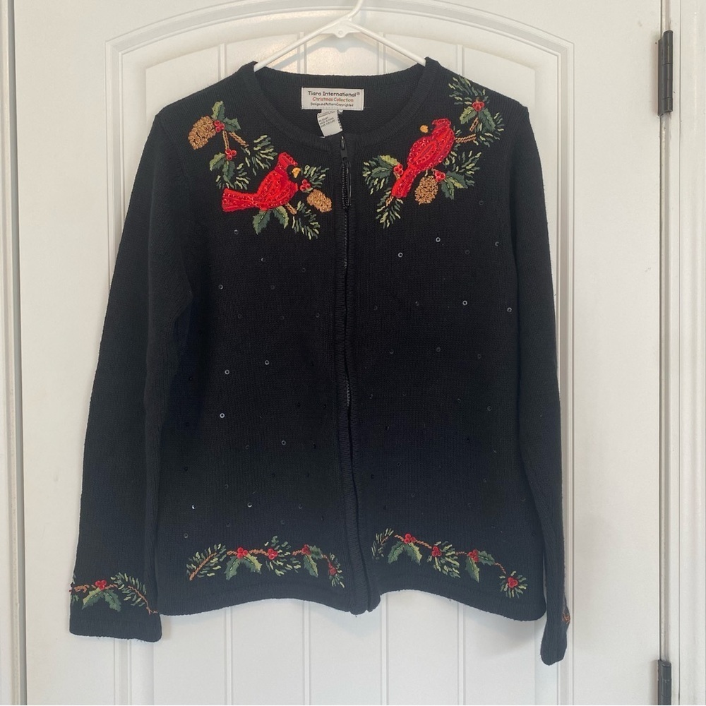Tiara International Christmas Collection Full Zip Christmas Sweater Size Medium